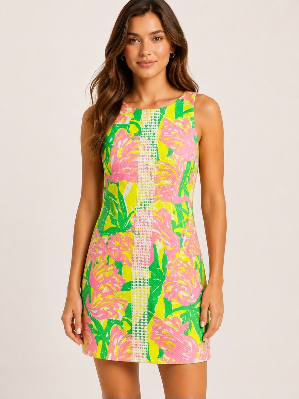 Lilly Pulitzer Floral Shift Dress Size 2 Pink Green Multi